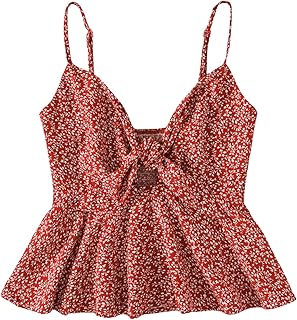 Blusa corta con lazo floral para mujer, linda babydoll sin mangas, con lazo frontal fruncido para salir 2025