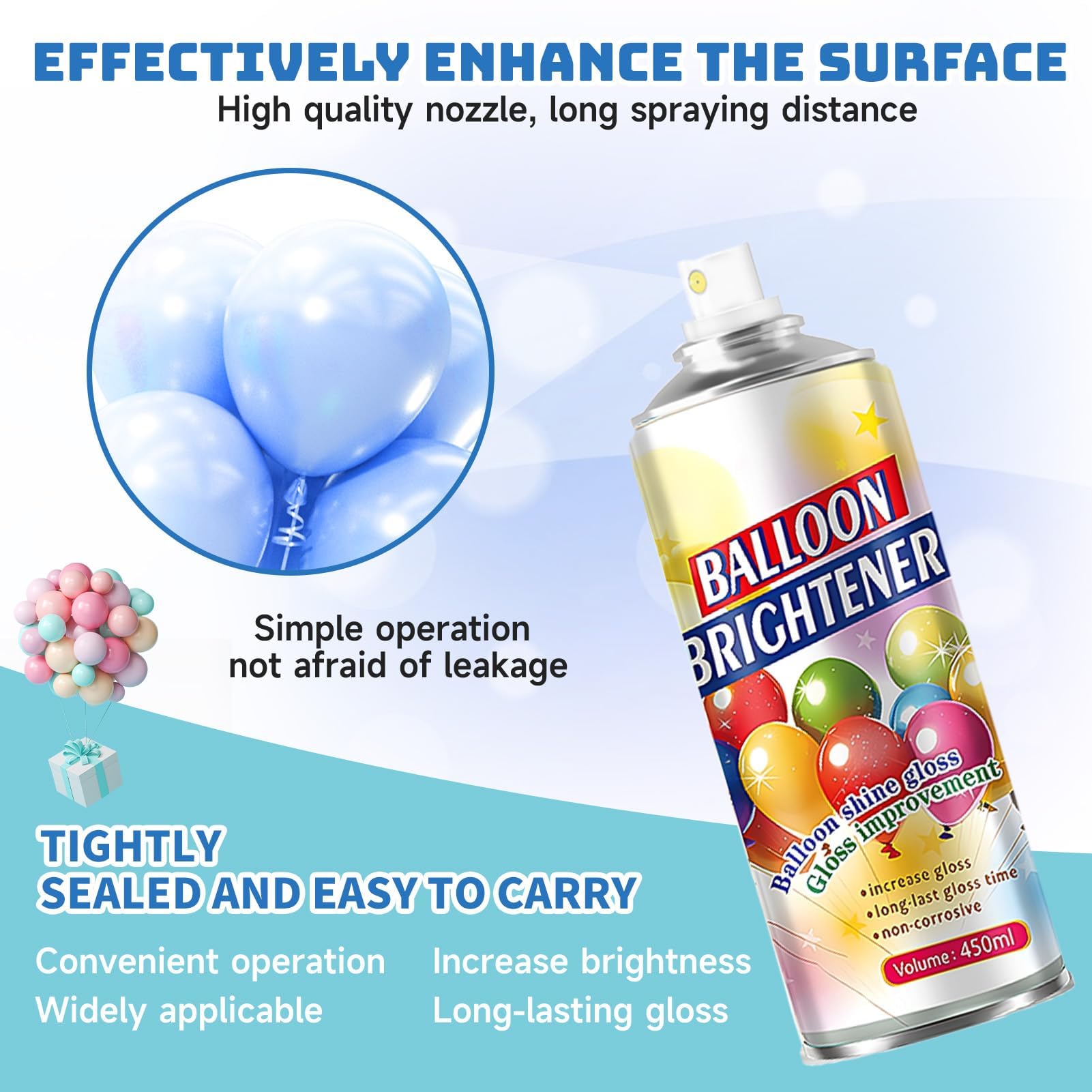 Allony Spray Brillant pour Ballons, Balloon Shiny Spray, Éclaircissant pour ballons, Brillance pour ballon en Latex, Ravive et Embellit les ballon en Latex avec une Finition Ultra brillante