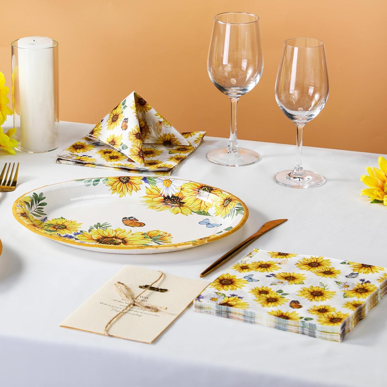 150 Pcs Sunflower Party Supplies, 50 Pcs Sunflower Paper Plates 11 Inch and 100 Pcs Paper Napkins 11 Inches Disposable Plates for Spring Summer Tea Party