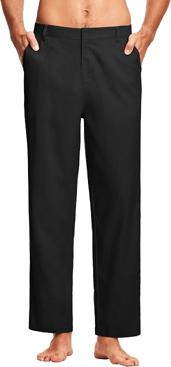 ISEEGZ 30" Mens Linen Pants Dressy Casual Work Golf Cotton Linen Trousers for Men Flat Front with Pockets Belt Loop