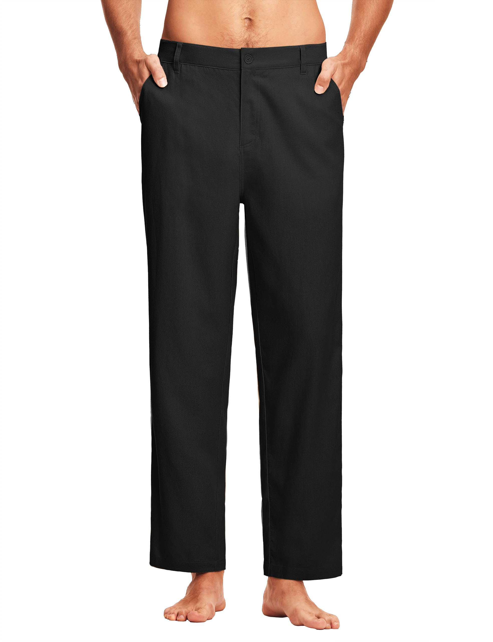 30 Mens Linen Pants Dressy Casual Work Golf Cotton Linen Trousers for Men Flat Front with Pockets Belt