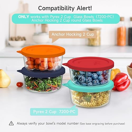 Miniatura 2 de Sophico Tapa redonda de almacenamiento de silicona para 2 tazas de repuesto, para cuencos de vidrio Anchor Hocking y Pyrex, 7200 unidades