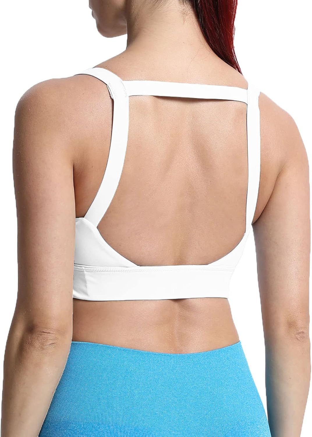 Aoxjox Women's Workout High Impact Sports Bras Fitness Square Neck Balcony Open Back Bra Yoga Crop Tank