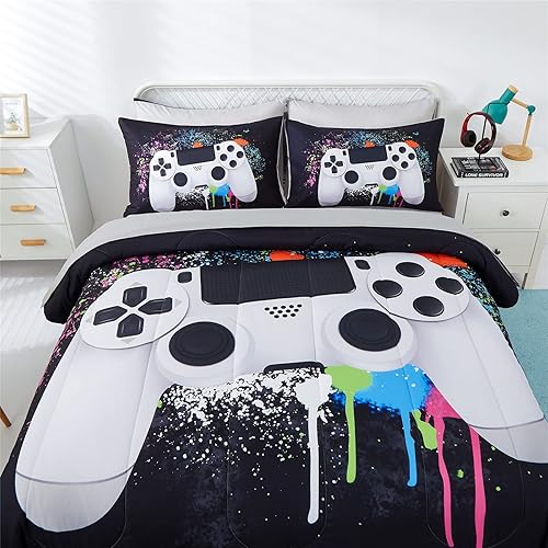 Miniatura 4 de KAKKI Juego de edredón individual de 4 piezas para niños y adolescentes, juego de ropa de cama de microfibra suave para todas las estaciones