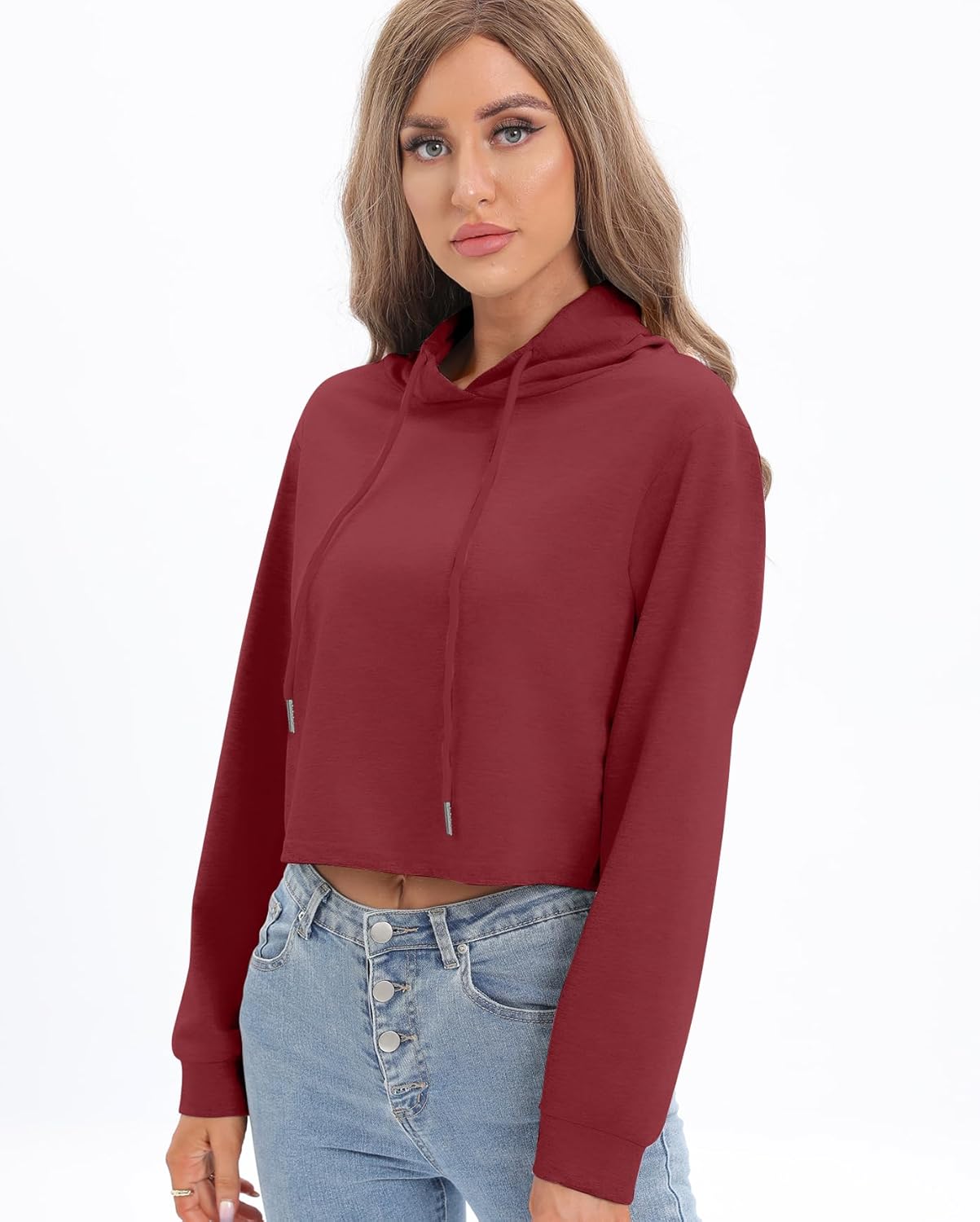 milanpavilion Women's Drawstring Cropped Hoodie Casual Hoodies for Women Workout Crop Tops Sweatshirt Long Sleeve Crop Top - Image 4