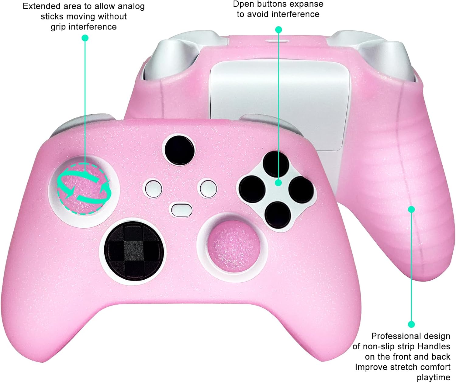 Pink Glitter Silicone Protective Case for Xbox Series X/S Controller, Sparkly Bling Soft Cover Skins, Includes 8-in-1 Glitter Thumb Grip Caps + 2 Cat Paw Caps – Shockproof Dustproof