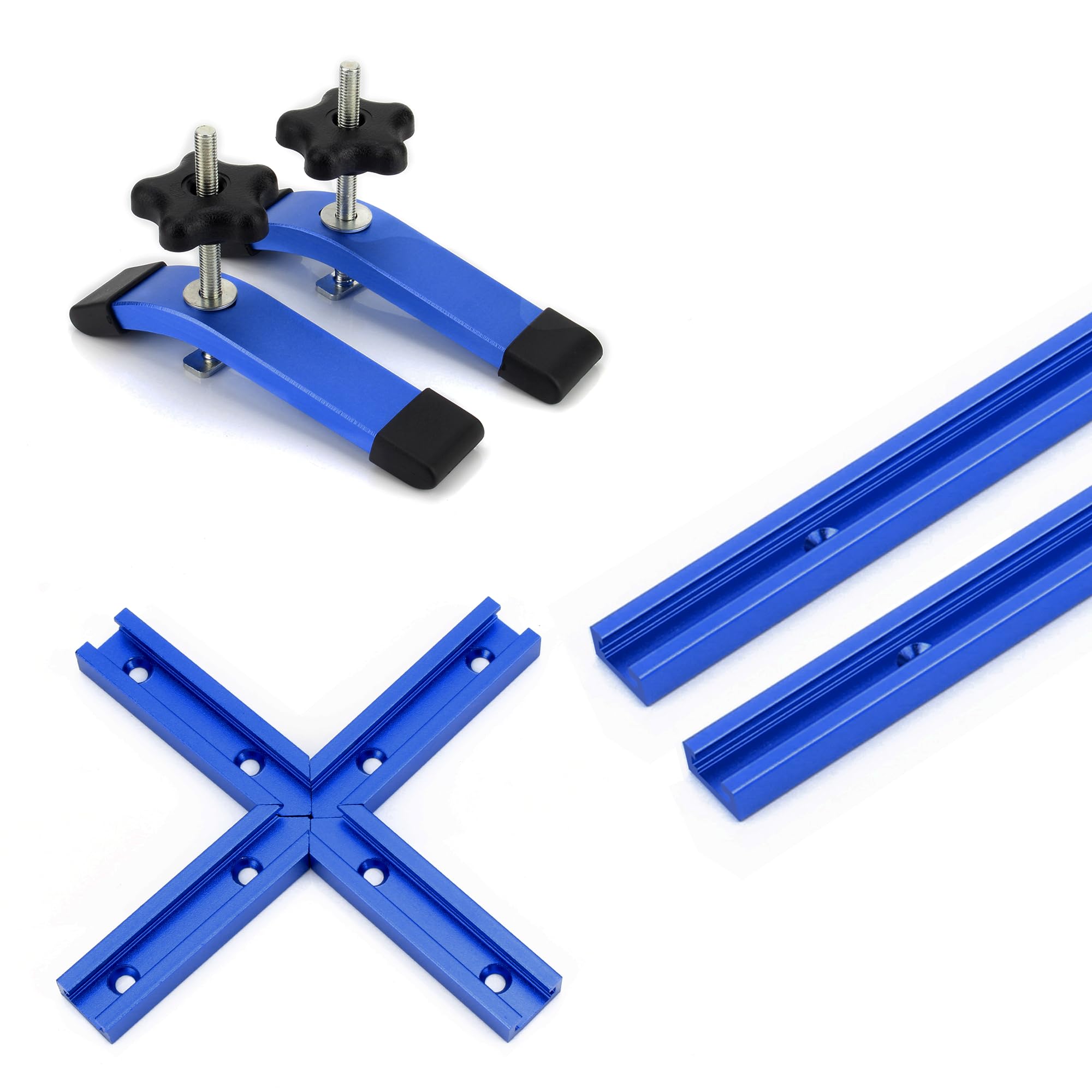 2pack 24" T-Track with 2 Hold-Down Clamps & Intersetion for Woodworking with Screws, Aluminum Alloy Woodworking Tools Double Cut Profile Universal
