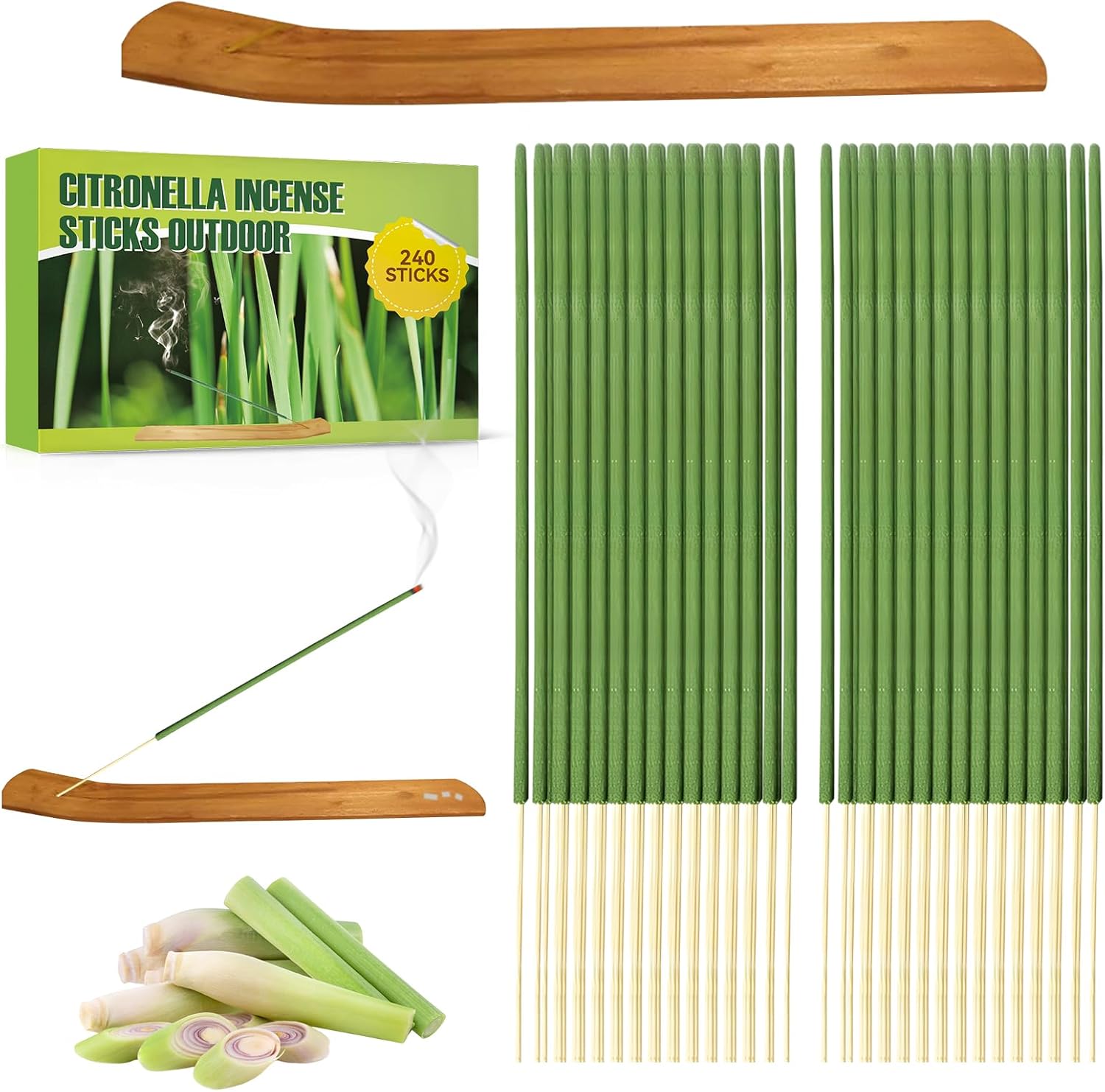 240 Pcs Citronella Sticks for Outside, Citronella Incense with Pine Wood Pallet Portable Design and Outdoor Protection for Patio, Garden, Fishing, Camping & Travels