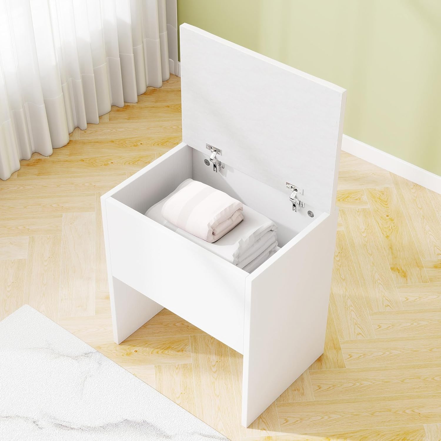 CHARMAID Vanity Stool with Hidden Storage, Cushioned Vanity Bench, Backless Makeup Stool with Soft Seat, Small Storage Footrest for Bedroom, Closet, Entryway, White