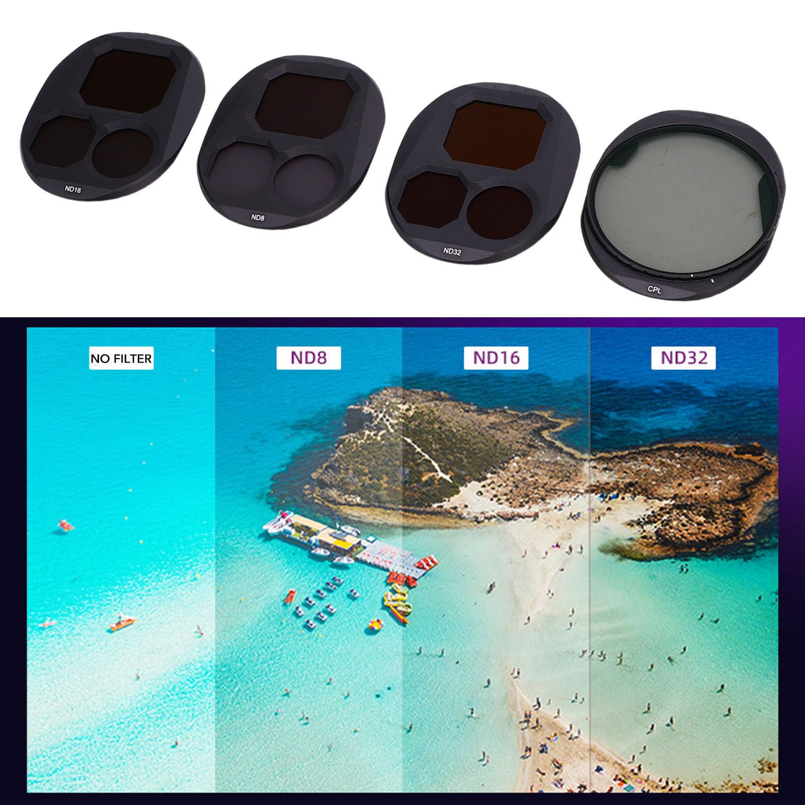 Elprico Conjunto de Filtros Cpl ND, Lente de Drones ND8 ND16 ND32 Filtros con Polarizador Ajustable para 4 Pro Accesorios