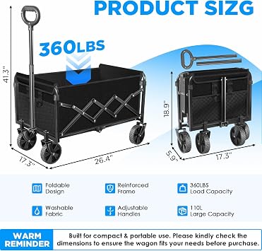 2 pcs Wagons Carts Foldable - Collapsible Wagon Cart with Wheels Foldable, Beach Wagon Cart with Wheels for Sand Sports Camping Grocery