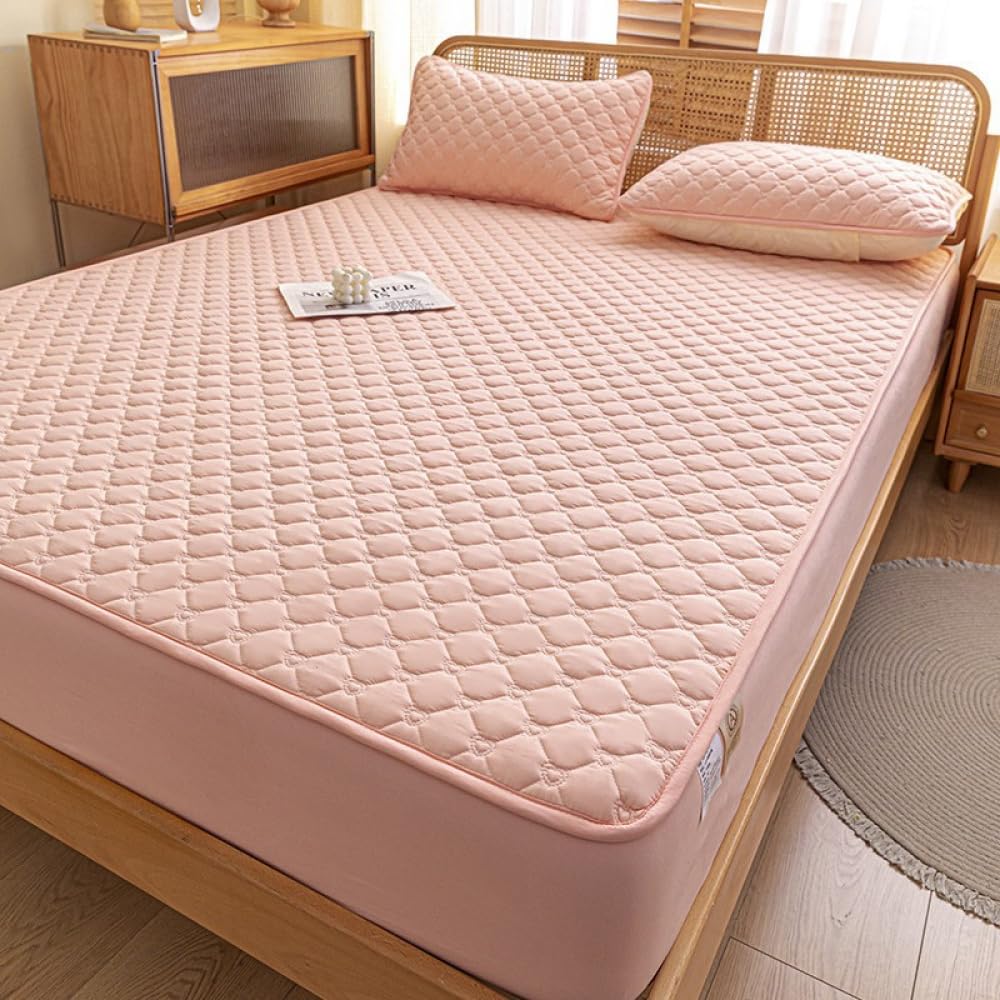 Coprimaterasso Lenzuolo Con Angoli Elasticizzati Antiscivolo Trapuntato Copriletto Morbido,Traspirante E Antipolvere,Lavabile In Lavatrice Per Tutte Le Stagioni-Pink||90 * 200cm(3-Piece Set)