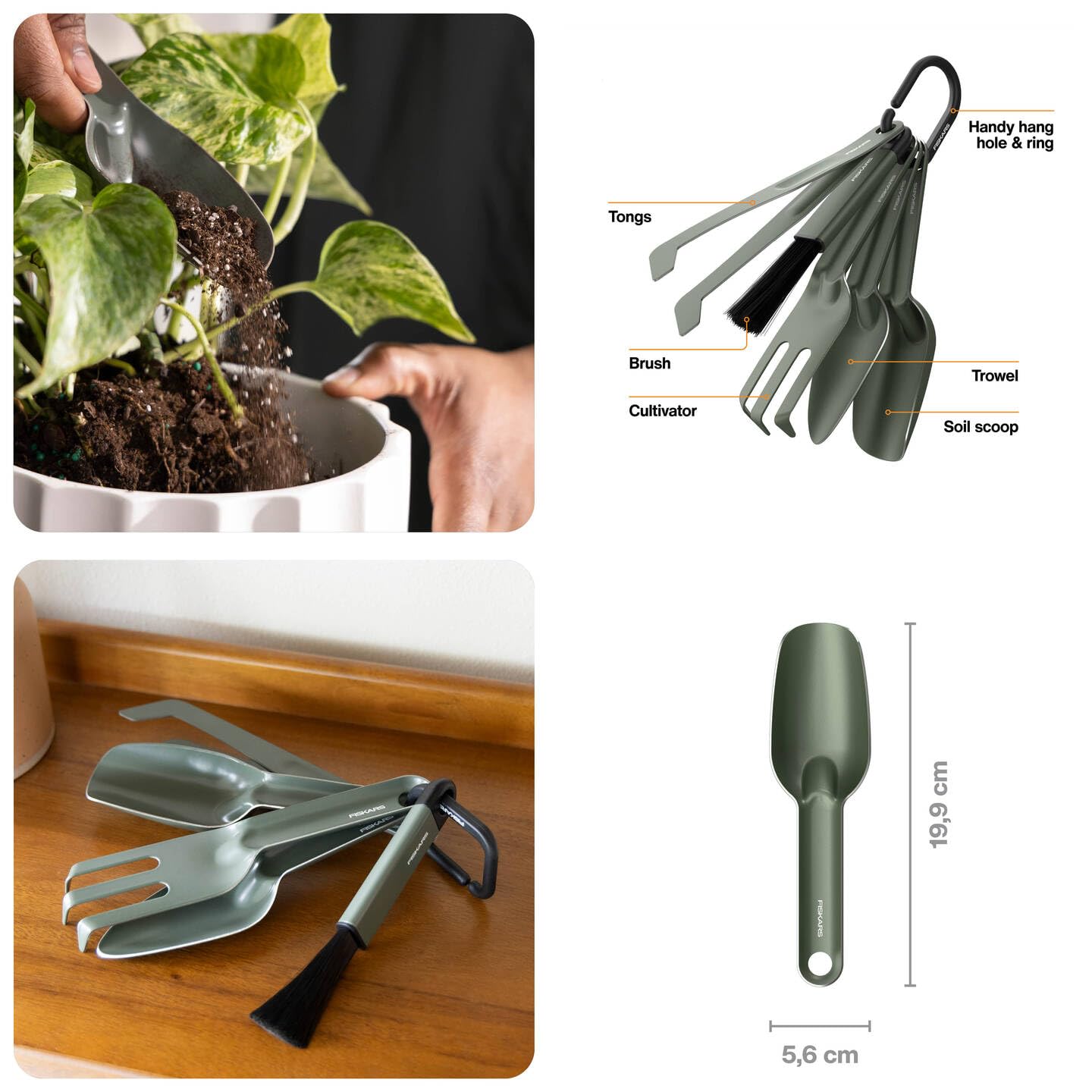 Fiskars Urban Plant Care, Set d'Outils de Jardinage, 5 Pièces