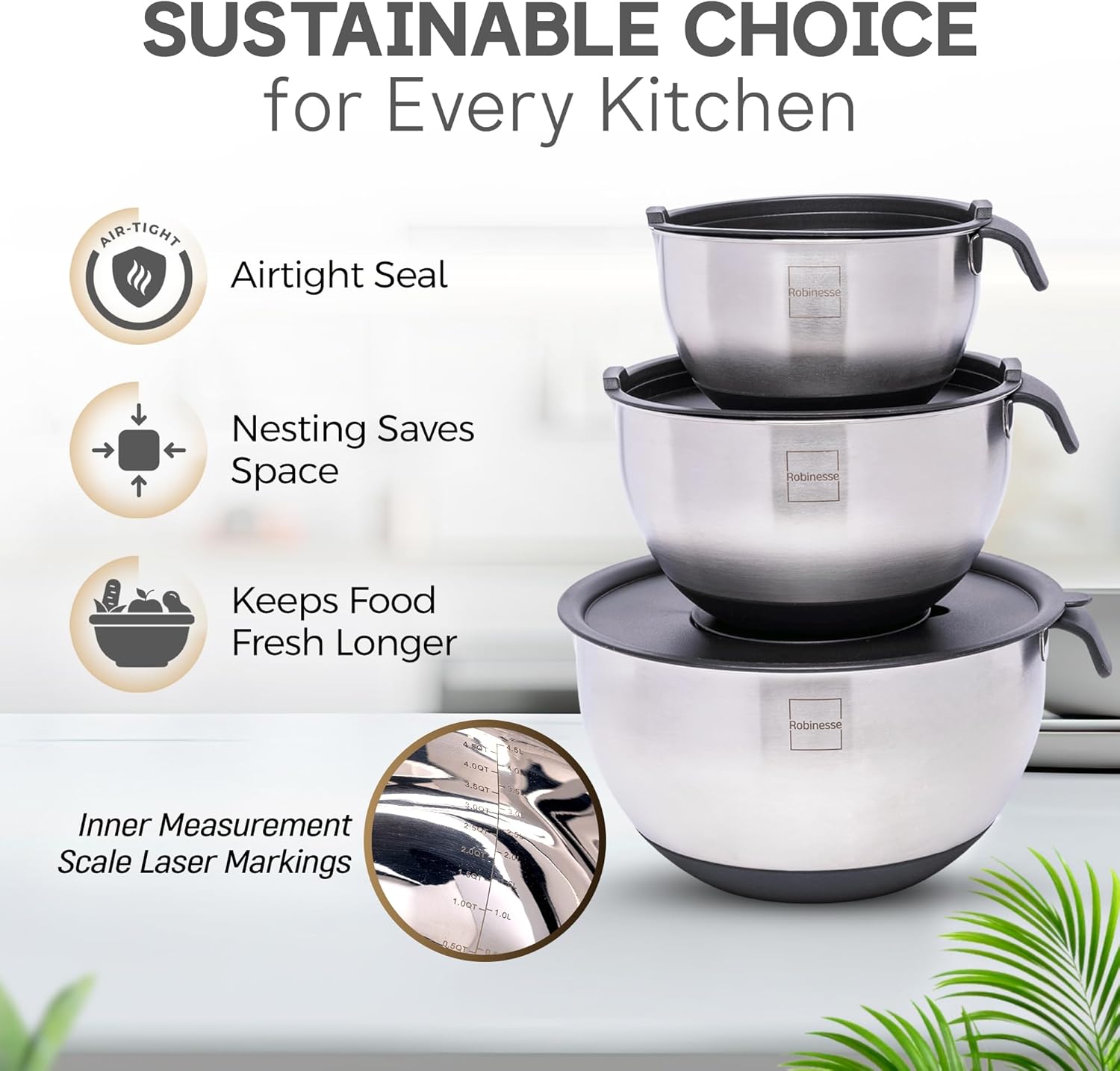 Stainless Steel Mixing Bowls Set of 3 with Airtight Lids and Oil Sprayer, Nesting Bowls with Grater Attachments for Food Prep, Baking, Salad & Cooking (Black, 4-Piece Bundle)