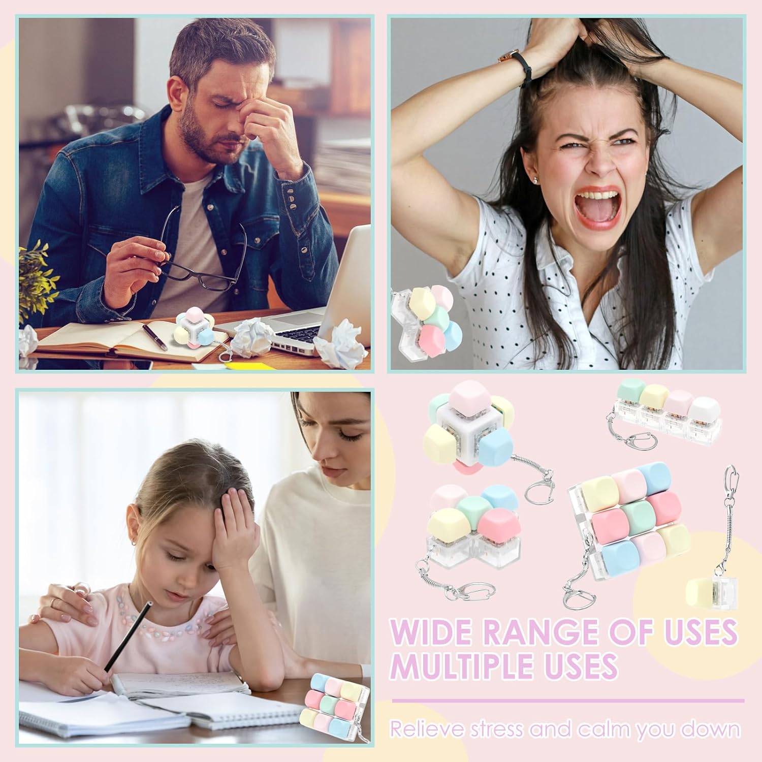 5Pcs Decompression Toys, Keyboard Clicker Toy Adult, Portable Mechanical Keyboard Fidget Toy, Funny Keyboard Cube Key Button, Stress Relief for Adult Gifts to Relief Pass Time (Color 02)