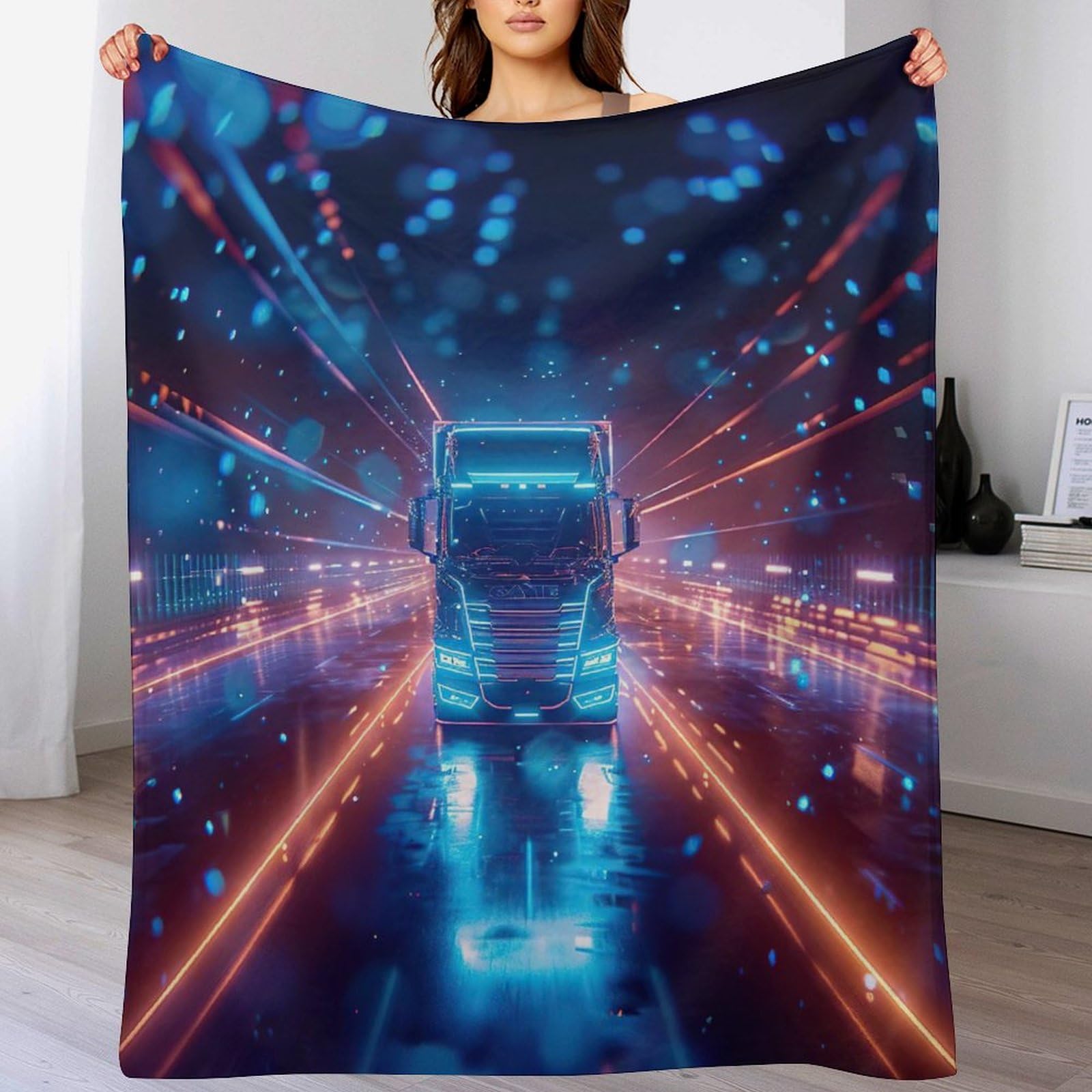 Couverture en flannel thermique motif camion avec impression 3D ultra douce
