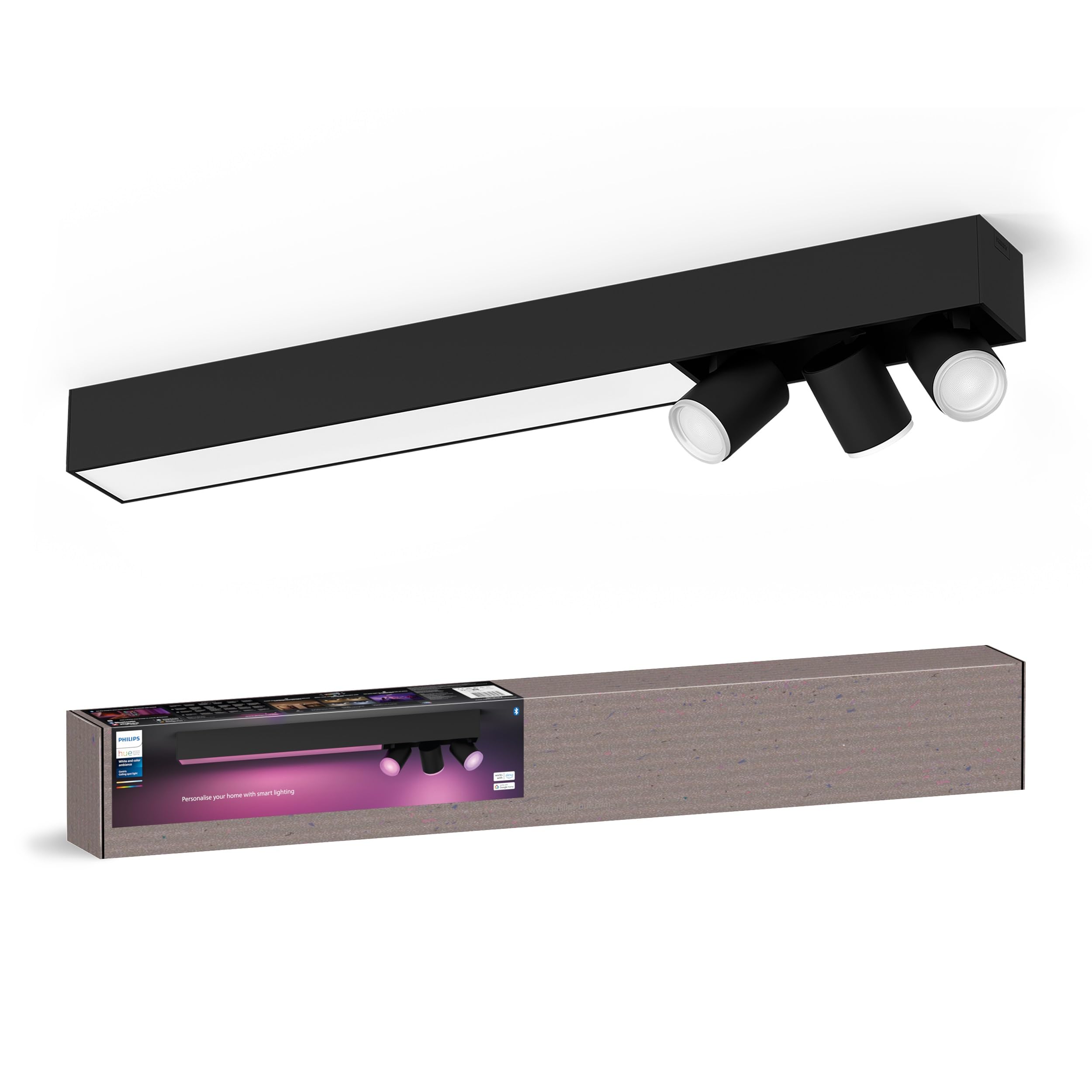 Philips Hue White & Color Ambiance Centris 3-Piece, dimmable, 16 Million Colours, app-controllable, Amazon Alexa Compatible, Black.