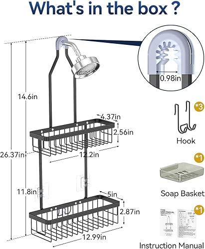 Miniatura 2 de YASONIC Organizador de ducha para colgar, nunca se oxida para colgar, estantes de ducha de aluminio para ducha interior con ganchos para maquinilla