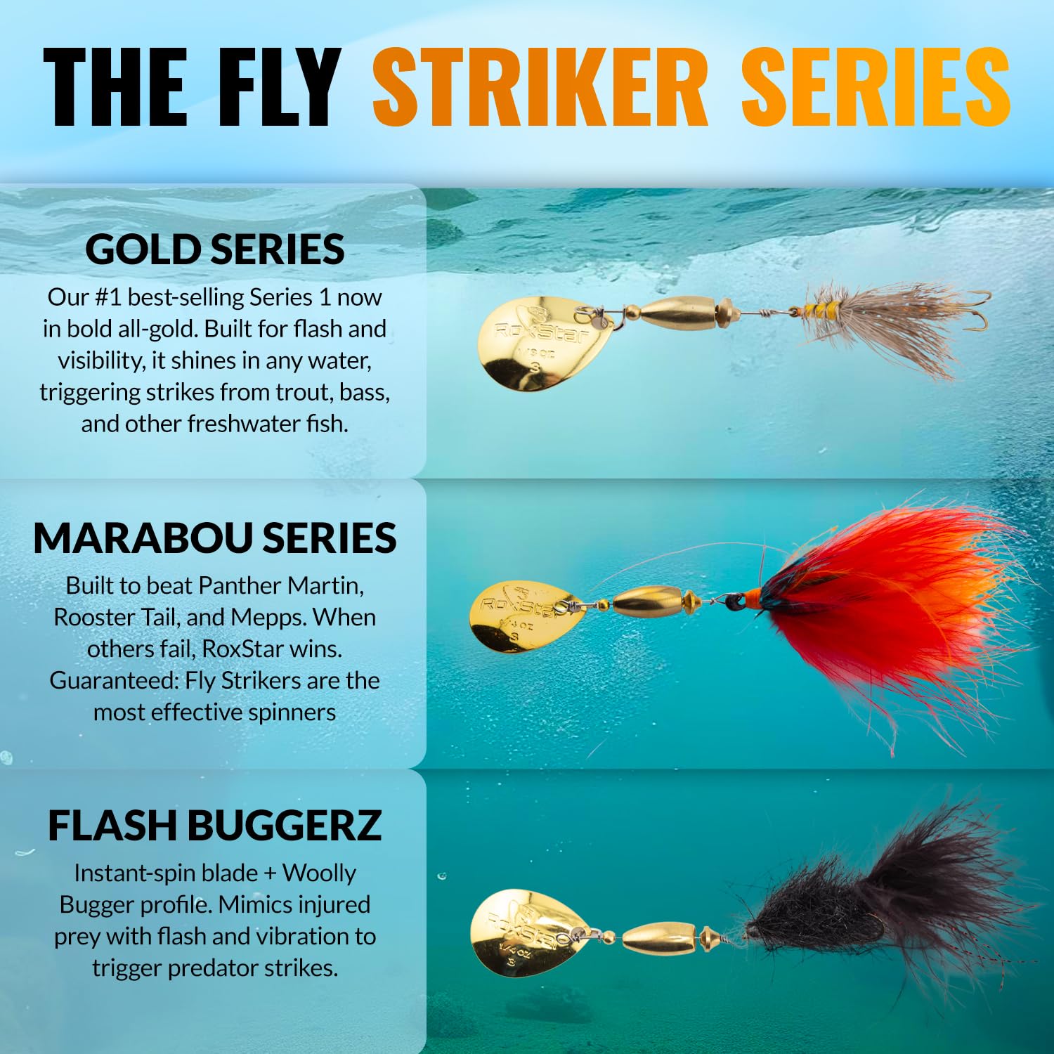 RoxStar Fly Strikers sprawdzony w całym kraju, aby wyłowić ryby każdego spinnera | ręcznie wiązany w USA | Najbardziej wszechstronny spinner wędkarski w historii! Pstrąg, okonia, Steelhead | Przestań