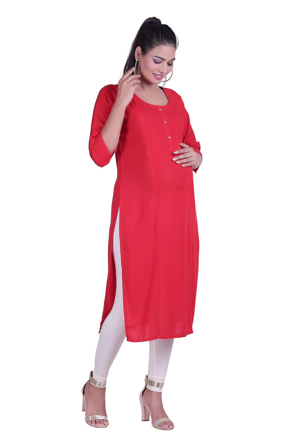 HRIDAY FASHION Women's Rayon Straight Maternity Feeding Kurti with Zippers (2029)
