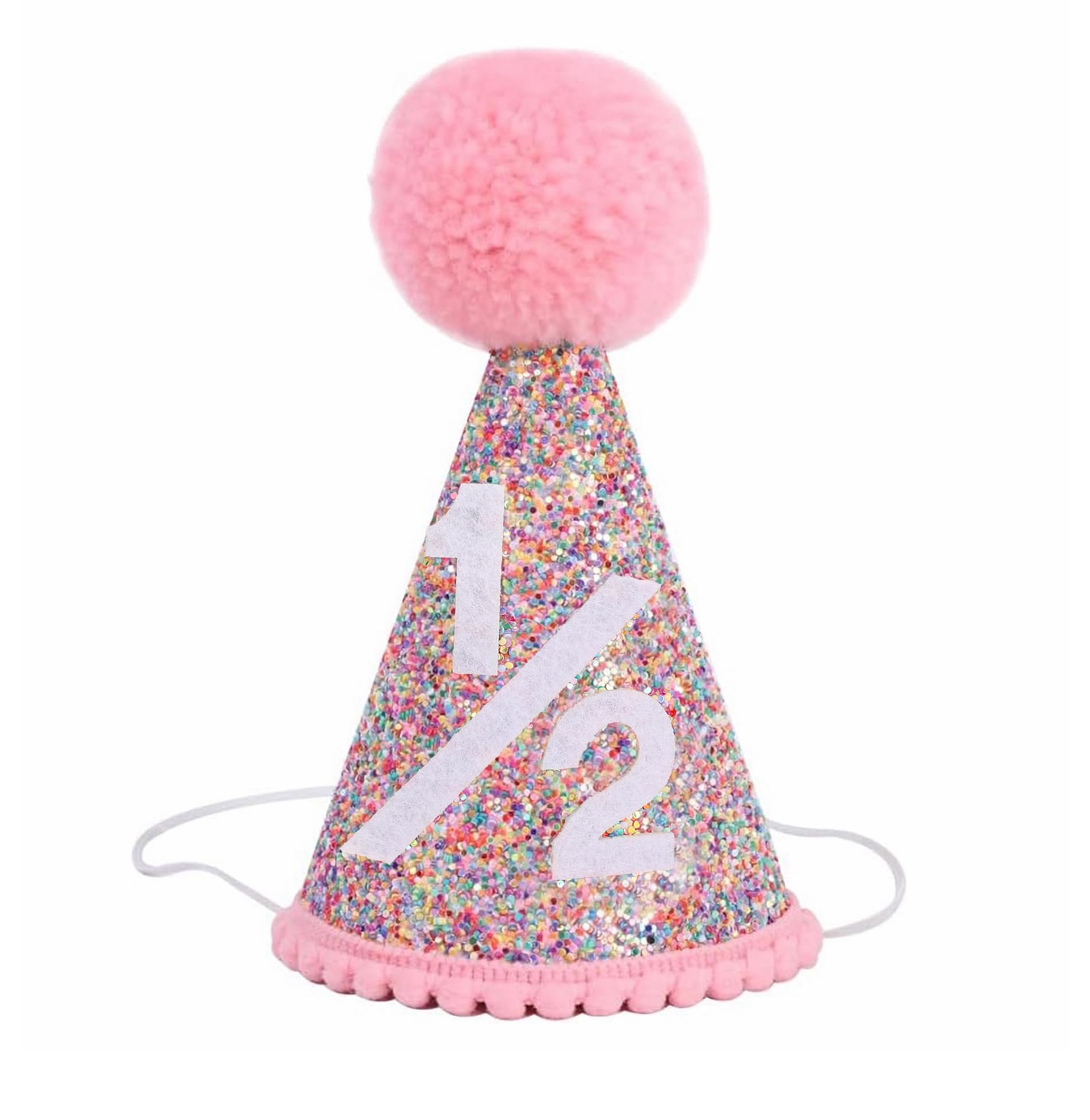 Alainzeo Half Birthday Rainbow Cone Hat, 1/2 Birthday Party hat for Baby Girl, Glitter Cone hat for 6 Month baby Birthday Decoration, Birthday Decoration, Party Photo Prop, Glitter Rainbow Cone