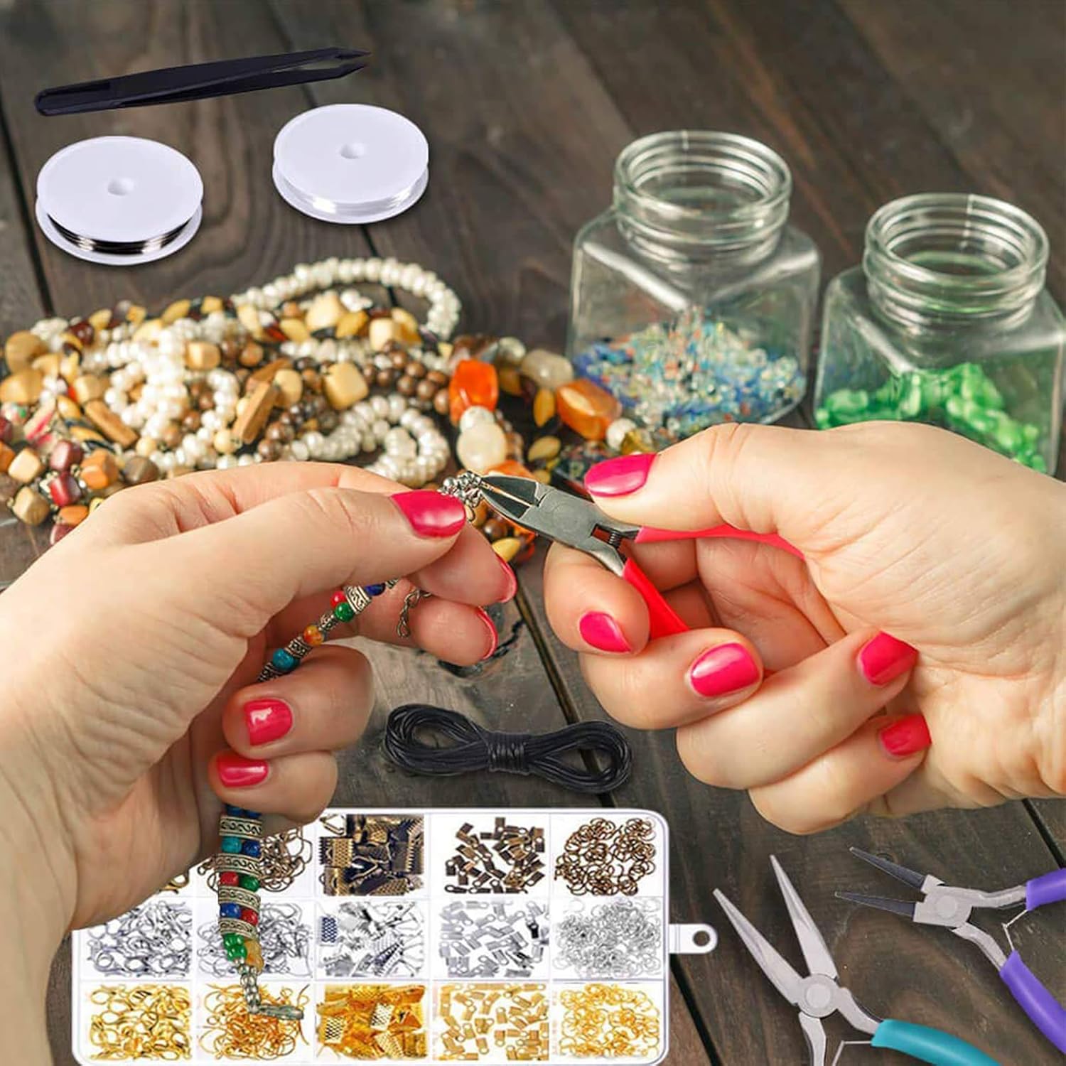 anezus Jewelry Repair Kit with Jewelry Pliers, Jewelry Making Tools, Beading String and Jewelry Making Supplies for Jewelry Repair, Jewelry Making and Beading - Image 7