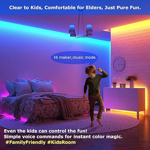 Miniatura 2 de Tira de luces LED AI para dormitorio de niños, tira de luz inteligente activada por voz sin conexión RGBW, no requiere aplicación, no requiere Wifi,