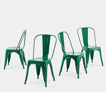 Metal Dining Chairs Set of 4 Industrial Stackable Metal Chairs for Dining Room Farmhouse Bistro Indoor Outdoor Alpine Green Color