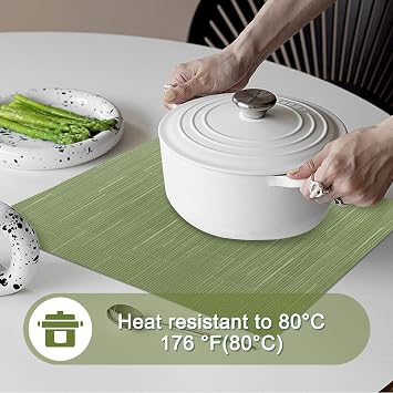45x30cm Table Mats Set of 6, Non-Slip Heat Resistant Place Mats, Waterproof Washable Dining Place Mats for Dining Room, Kitchen, Hotel (Green)