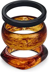 WOWORAMA 3pcs Colorful Resin Acrylic Bangle Bracelets Set for Women Wide Chunky Acrylic Bracelets Stackable Geometric Acetate Resin Bangles Stack Plastic Statement Bracelet