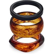 WOWORAMA Resin Acrylic Chunky Bangle Bracelets Set for Women | 3Pcs Thick Wide Chunky Bangles, Geometric Acetate Resin Bracelet, Stackable Plastic Statement Jewelry