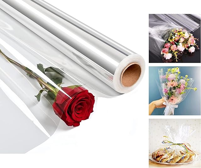 Venuscello® Cellophane Clear Wrap Roll 100m x 80cm Hamper Gift Wrapping Florist Paper for Wrapping Gift Hamper, Flower Craft Basket