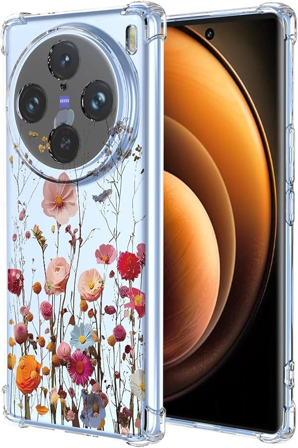 Funda para Vivo X100 5G con Patrón Floral Transparente, Funda Suave Antigolpes para Vivo X100 5G, Flor Bonita