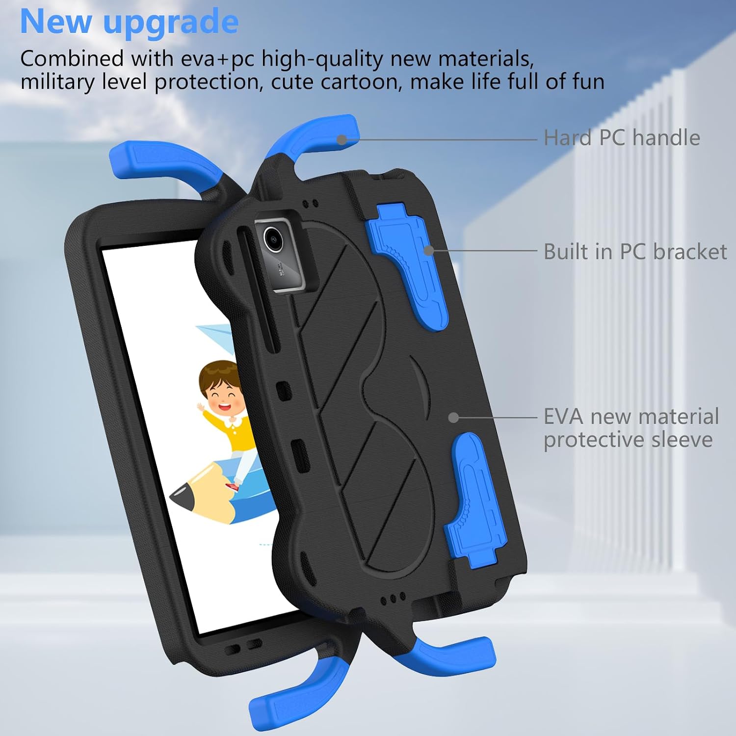 for Onn 11" Tablet Pro Model:100110027 (2023) Kids Case,Lightweight EVA+PC Kid Friendly Shockproof Stand Protective Case, with Handle + Shoulder Strap(Black)