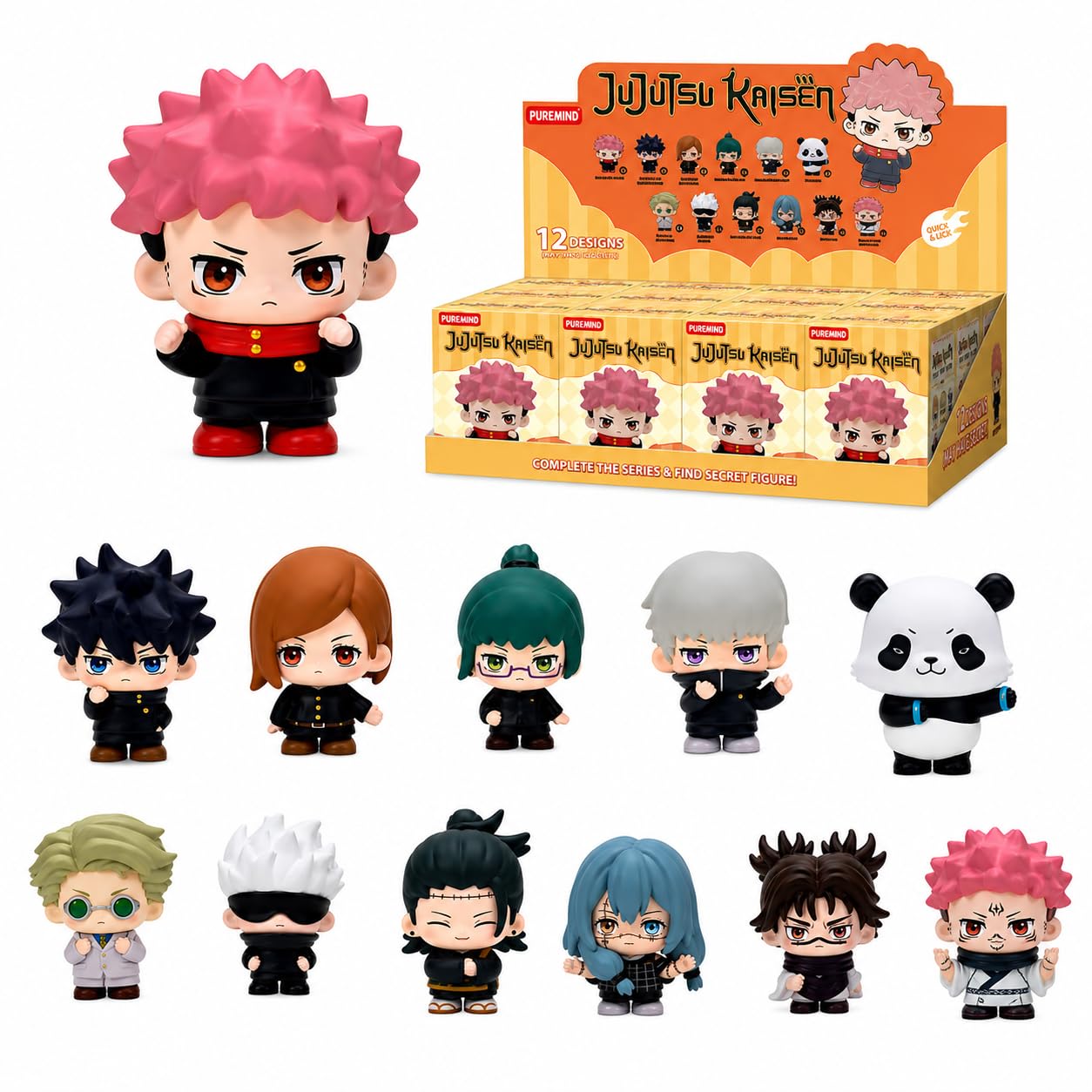 puremind Jujutsu Kaisen Figuren-Set, JJK Sammelfiguren, 12er-Set | Offiziell lizenziert, ohne doppelte motive, gojo yuji sukuna, chibi-look, für regal, vitrine, schreibtisch, display und deko