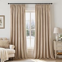 Woaboy Semi-Blackout Velvet Curtains 2 Pieces 140 x 245 cm Modern Curtains for Living Room Bedroom Thick Thermal Satin Curtain, Beige