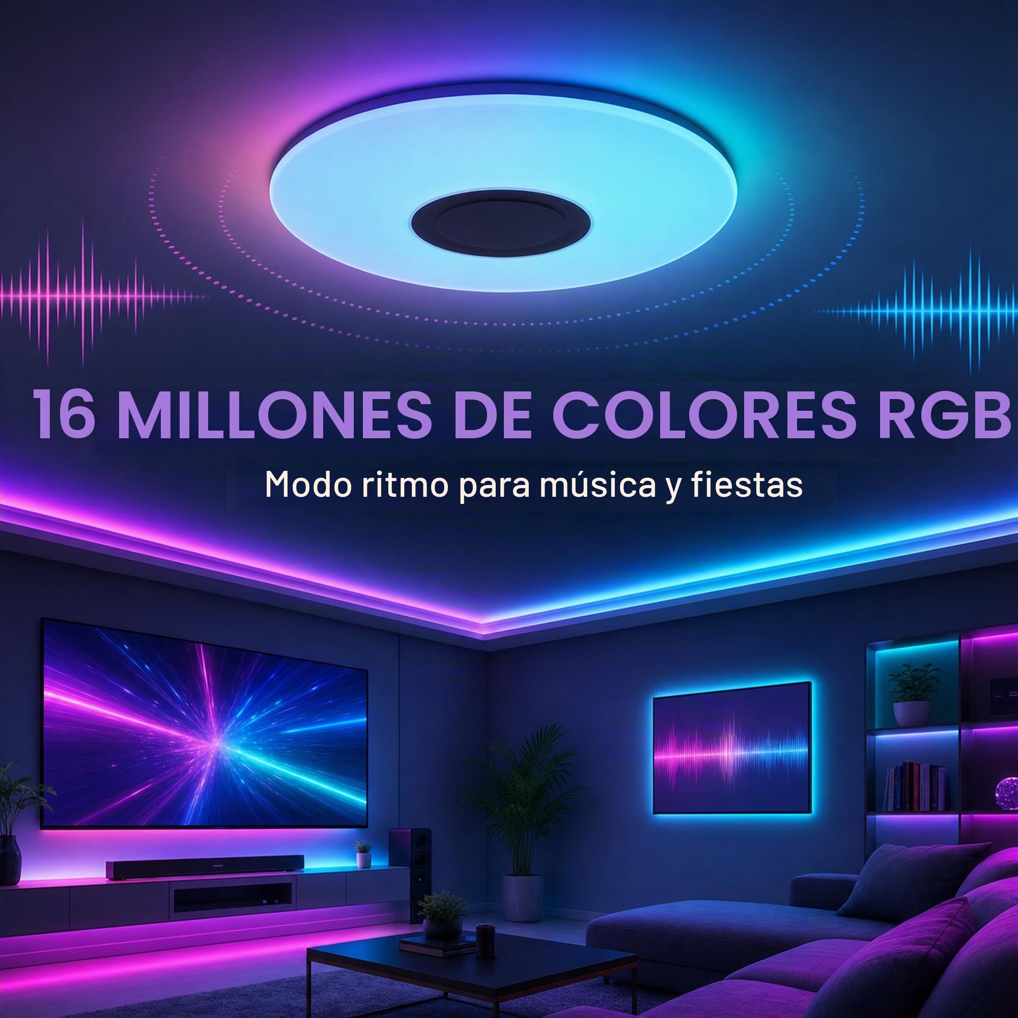 36W Plafon LED Techo Lámpara de Techo con Musica Altavoz Bluetooth | 50cm, APP + Mando a Distancia, Blanca Cálida / Fría RGB Cambio de Color para Niños Sala Estudiante
