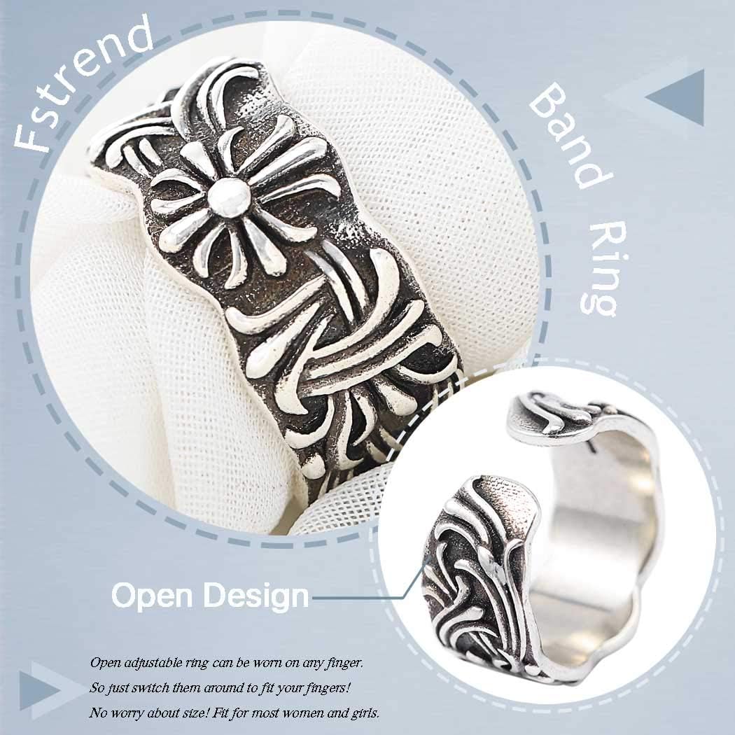 Fstrend Women's Statement Ring Silver Criss Cross Vintage Band Ring Retro Stainless Steel Adjustable Open Rings Jewelry for Women and Girls: Clothing, Shoes & Jewelry