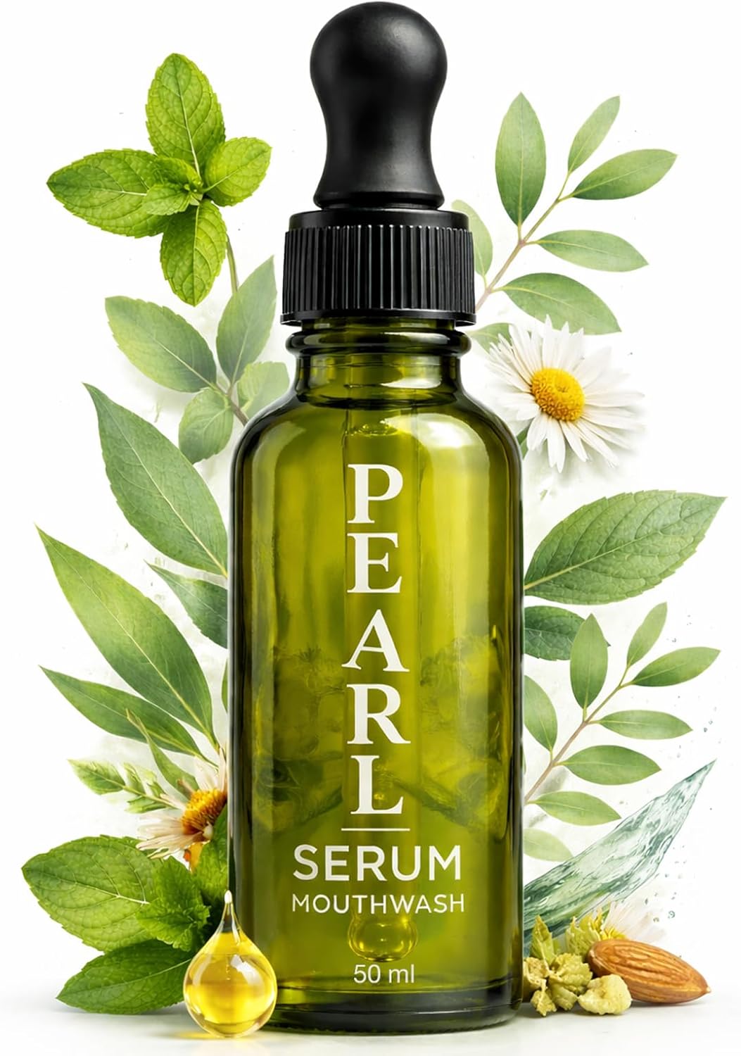 Pearl Serum Mouthwash – Concentrated Botanical Oral Care, Strengthening for Gums and Teeth, Fluoride-Free, Alcohol-Free, 3-6 Month Supply (50 ml)