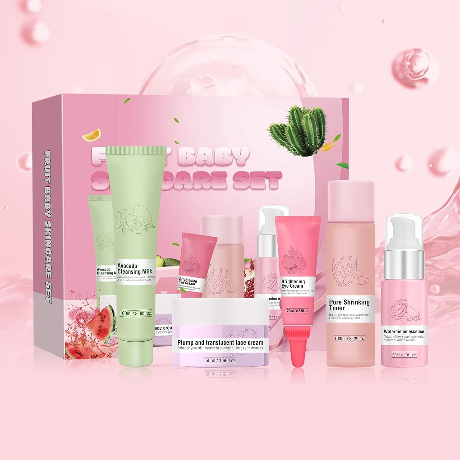 フルーツフュージョンセット - スイカ＆トナークレンザー、アイグレープモイスチャライザー すべての肌タイプに潤いとエイグケア、ナチュ