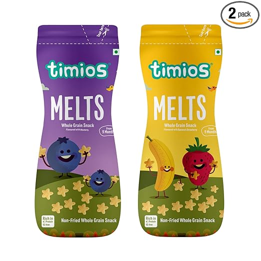 Timios Blueberry and Banana & Strawberry Mix Flavored Melts | Healthy & Natural Food Product for Babies | Combo Pack of 2