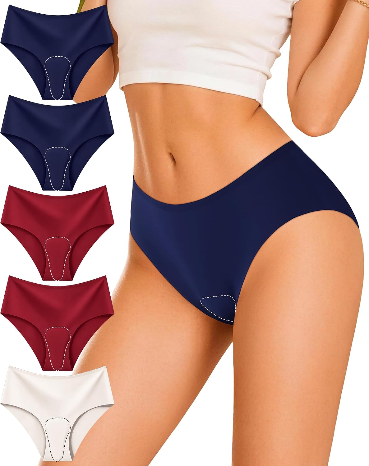 Seamless Bikini Underwear for Women No Show Cheeky Panties Panty Liners Soft Breathable Workout Panties 5 Pack