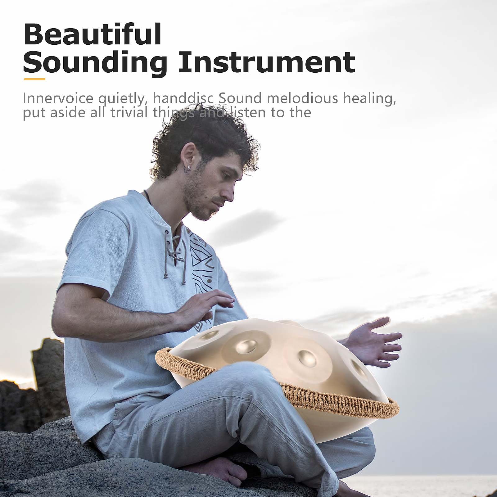Handpan Drum, 22 Zoll 9/10/12/ Note 432/440 Hz Steel Tongue Drum in D-Moll Steel pan für Yoga-Meditation, Klangheilung (Gold, 9 Töne- 432Hz)