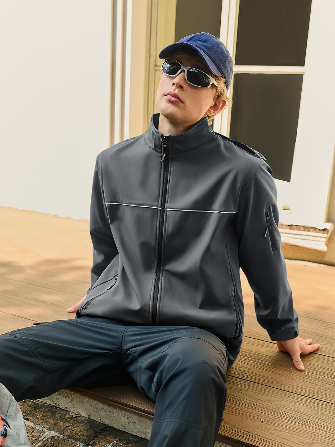 Yousify Mens Softshell Jacket Fleece Lined Windbreaker Lightweight Rain Waterproof Hooded Jackets for Hiking - Image 3