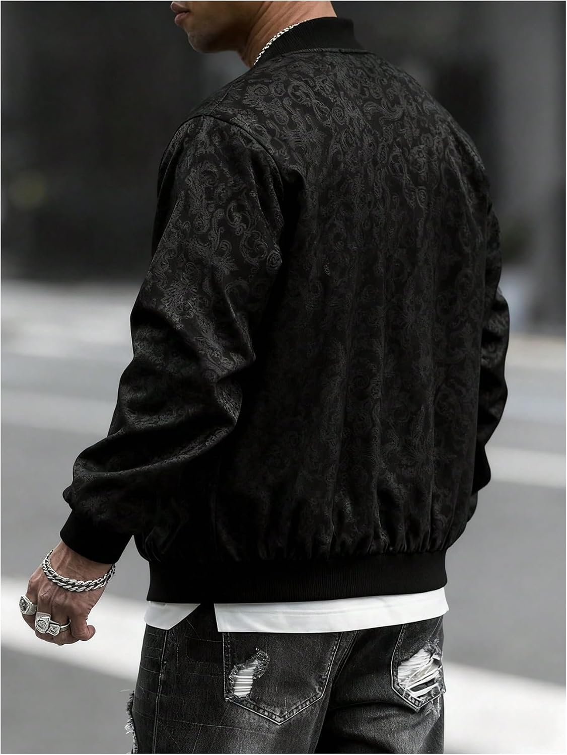 VIPWOLF Men's Zip Up Bomber Jackets Floral Jacquard Windbreaker Coats