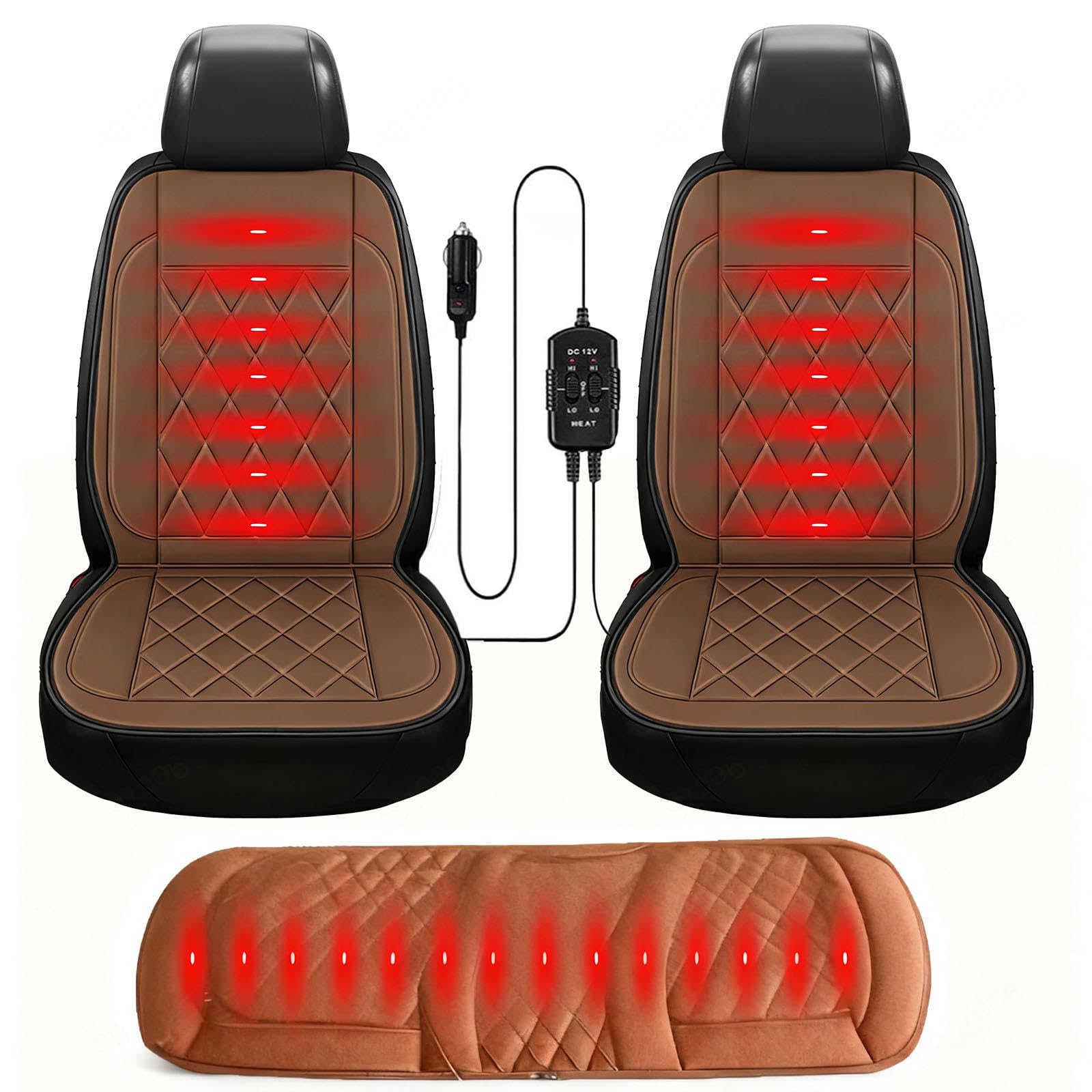 Regalo Ideal para Conductor Fundas De Coche Asientos Alfombrilla Térmica con Calefacción Rápida para Invierno,Brown-threepiece