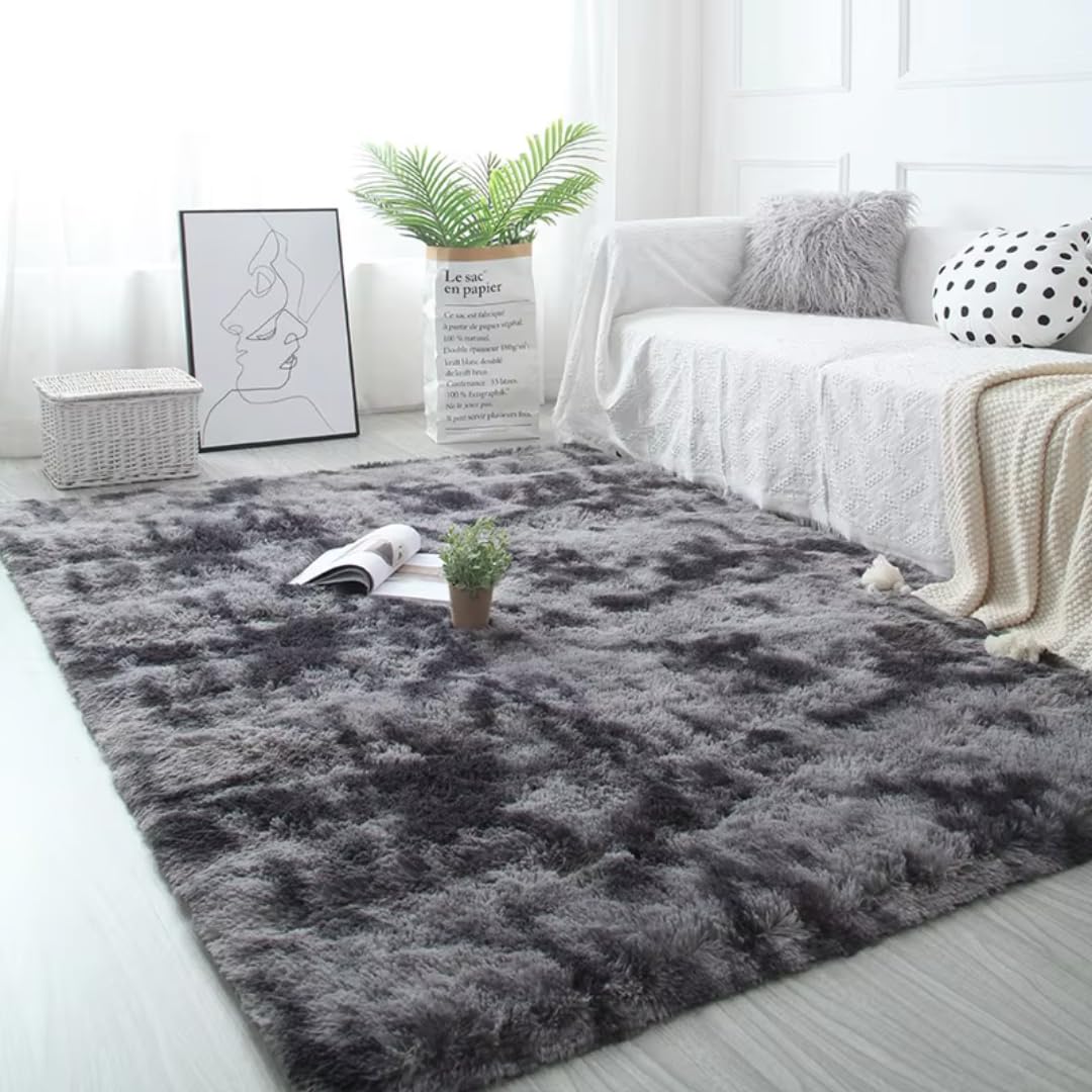 Tappeto bianco soffice per ingresso, moderno, per soggiorno, camera da letto, decorazione per la casa, grande tappeto spesso e peloso (80x160 cm 31x63 pollici/grigio scuro)