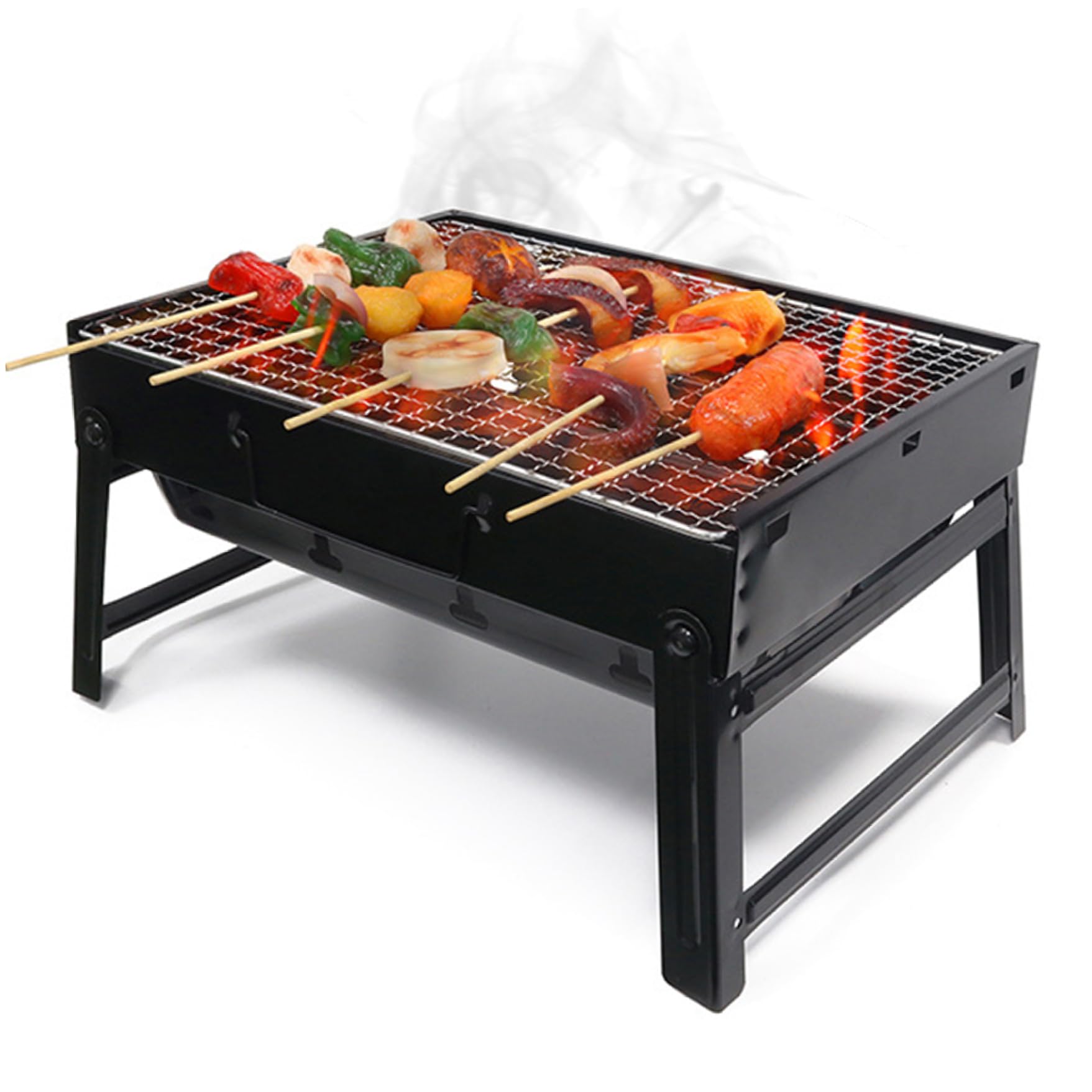 Grill portatif au charbon de bois pliable noir pour camping et barbecue