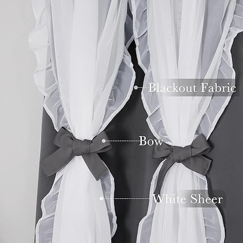 Vista 125 de PONY DANCE Cortinas decorativas para niñas, cortinas decorativas para niños, cortina de doble capa con volantes, superposición para oscurecer