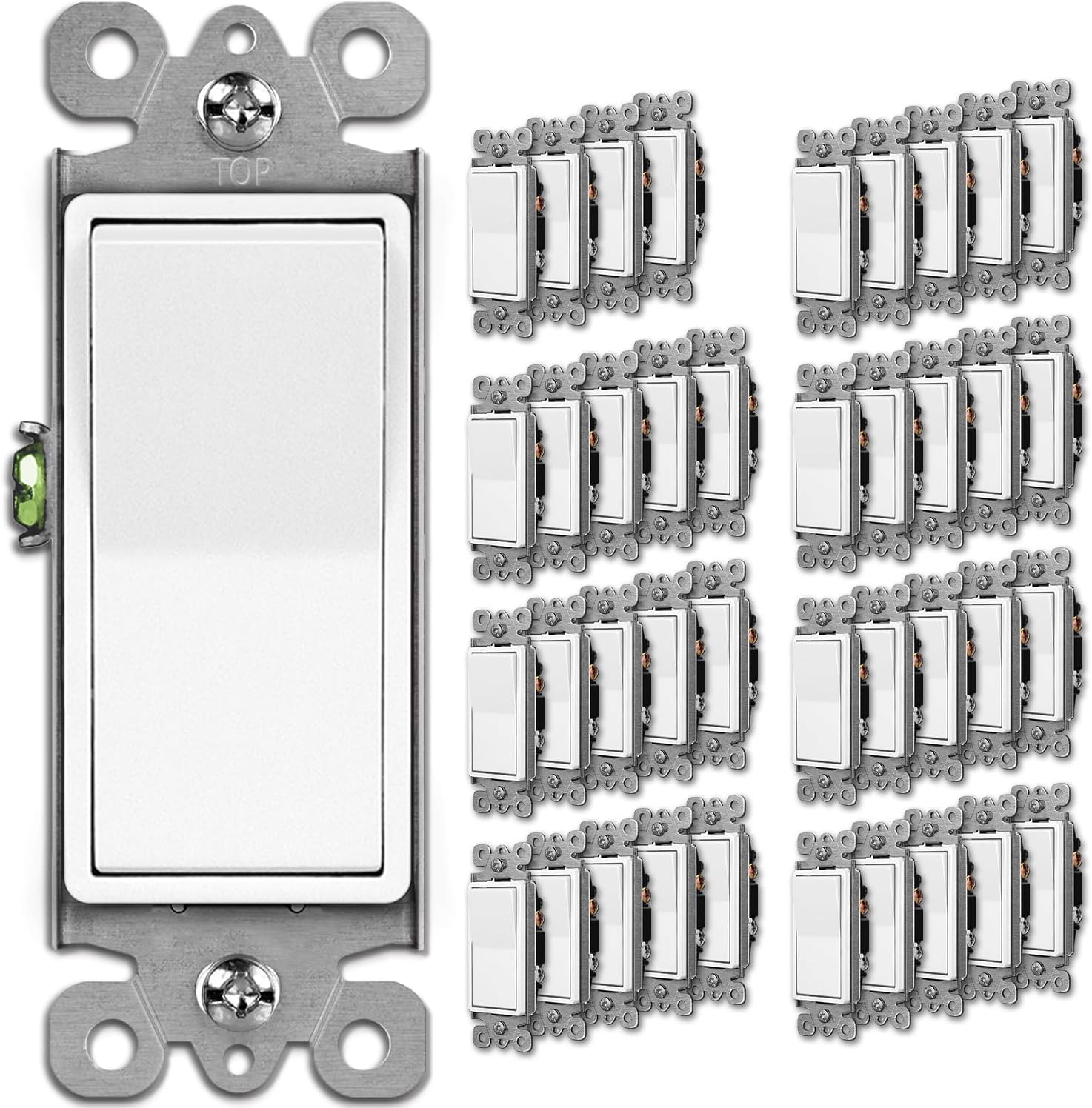 40 Pack Single-Pole Light Switch, 15A 120/277V, Paddle Wall Switch, On/Off Rocker Interrupter, UL Listed, White